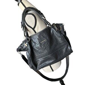 Rachel Zoe Black Leather Shoulder Bag Removable Strap Silver Hardware Zip Close